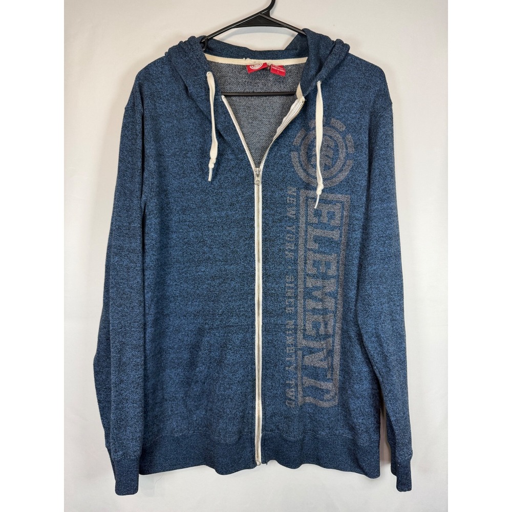 Element Mens Full Zip Hoodie Blue Marl Graphic Logo Sweatshirt Large